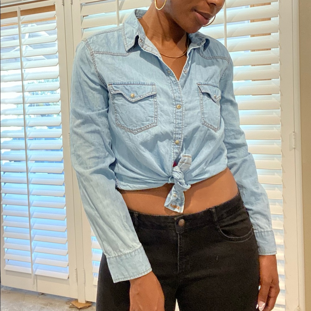 Zara | Light wash denim button down